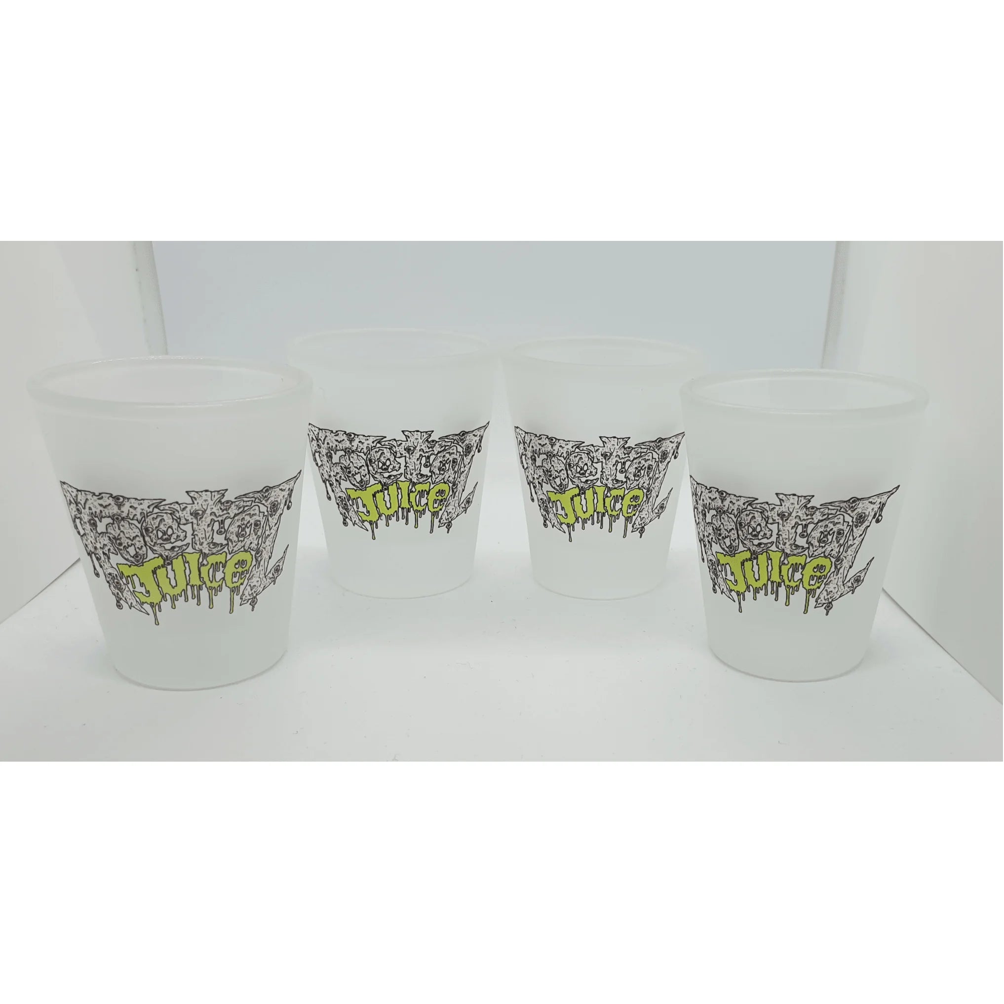 Bring your friends around have shots from the Foetal Juice logo shot glasses.