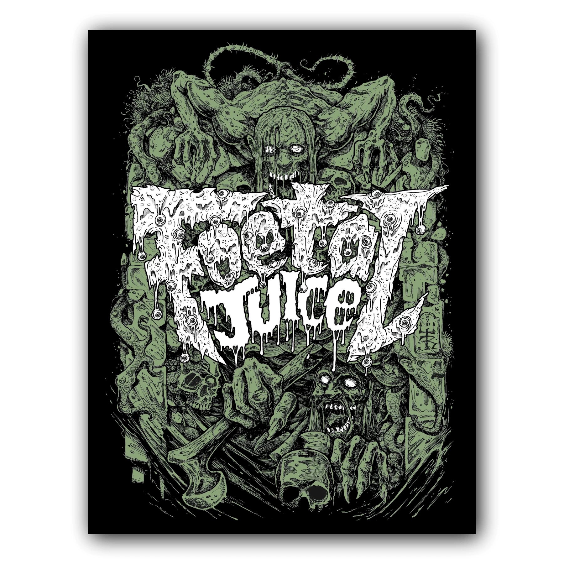 Green more hate, more hell Foetal Juice back patch, designed by Roberto Toderico.