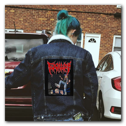 Thrash bands custom back patch on a battle jacket