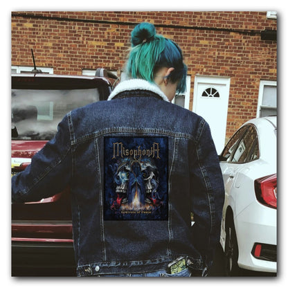 Thrash bands back patch on a battle vest