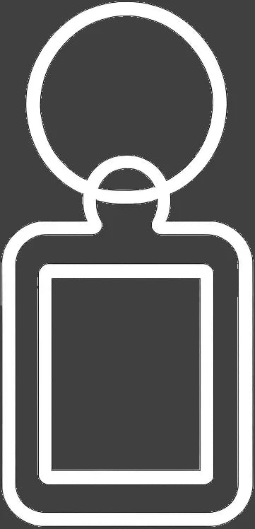 White outline of a custom keyring on a grey background.