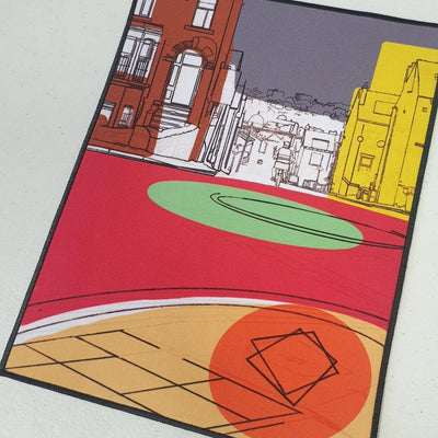 City scape custom back patch for sewing on to your jacket.