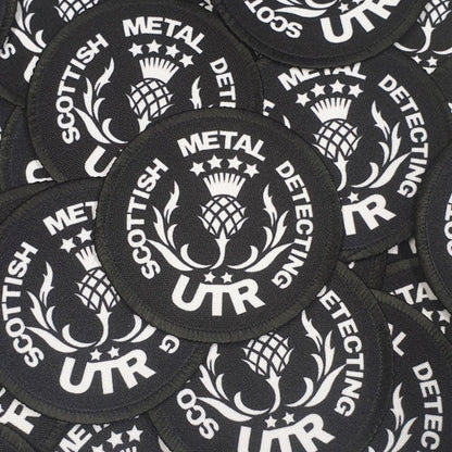 Black custom-printed 10cm circular patches