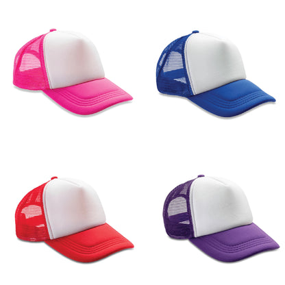 Assortment of coloured trucker caps.