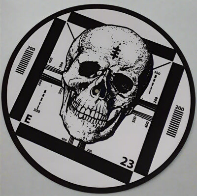 Finished custom slipmat with a skull in black and white.