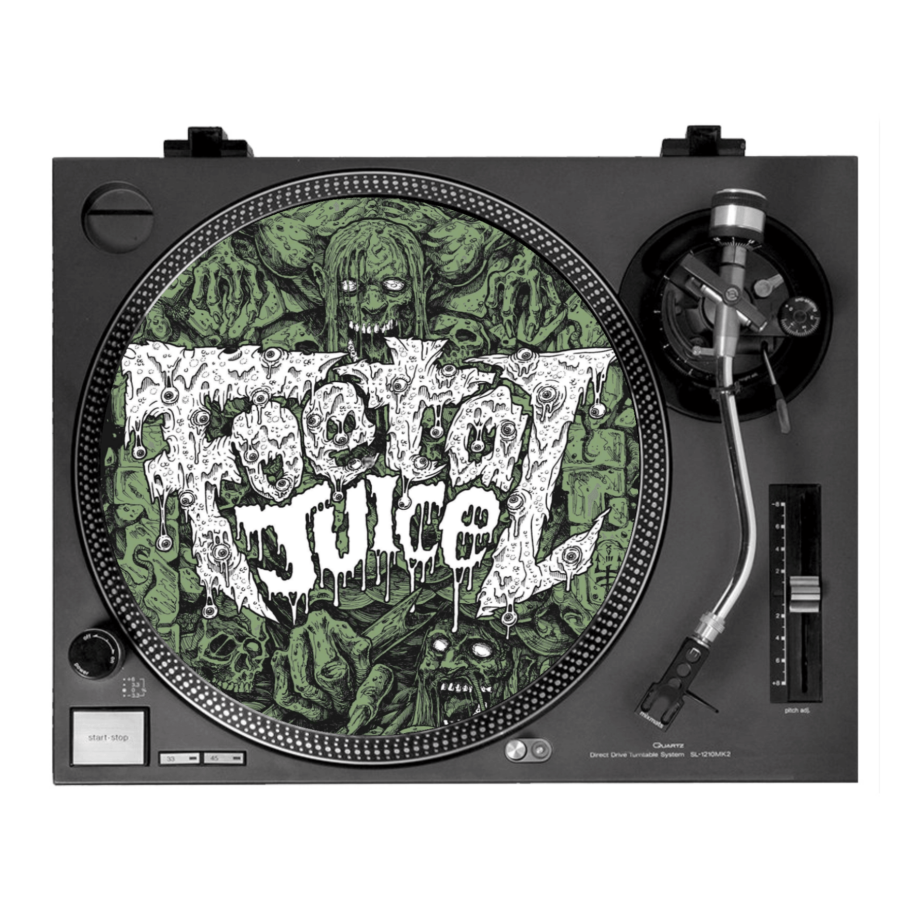 Foetal Juice twelve inch turntable slipmat with more hate more hell green design