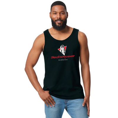 Black Shadowrunner Recordings mens tank top with logo