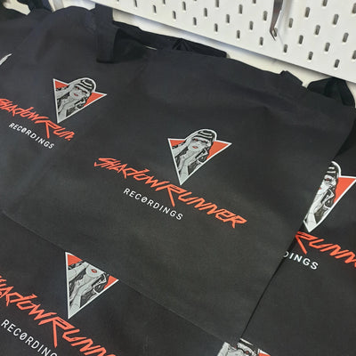 Shadowrunner recordings black tote bag with logo.