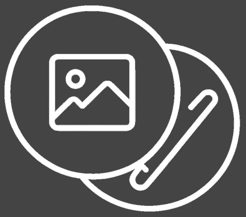 White out line of custom badge, on grey background for band merchandise.