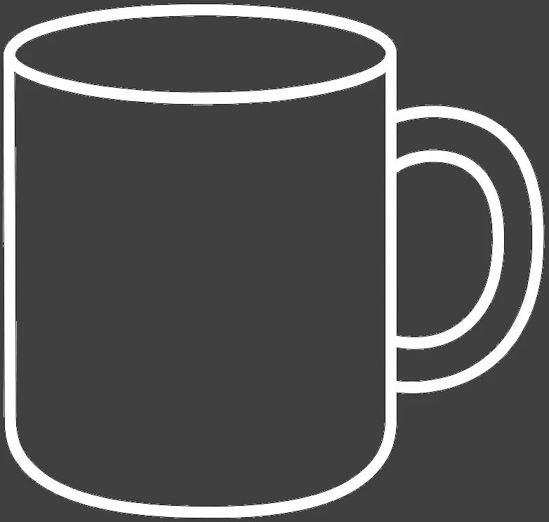 White outline of a custom mug for bands on a grey background.
