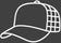 White outline of a custom trucker cap for band merchandise, with a grey background.
