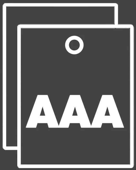 White outline of custom AAA passes for bands and events on a grey background.